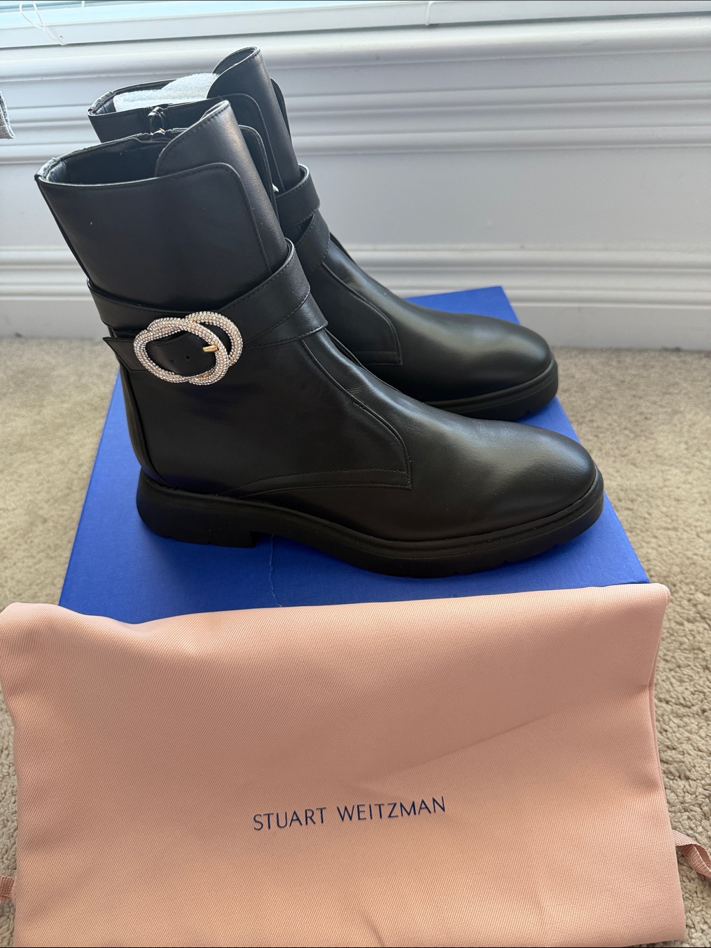 Stuart Weitzman Crystal Buckle Leather Ankle Boots. Size 6 - Made In Spain